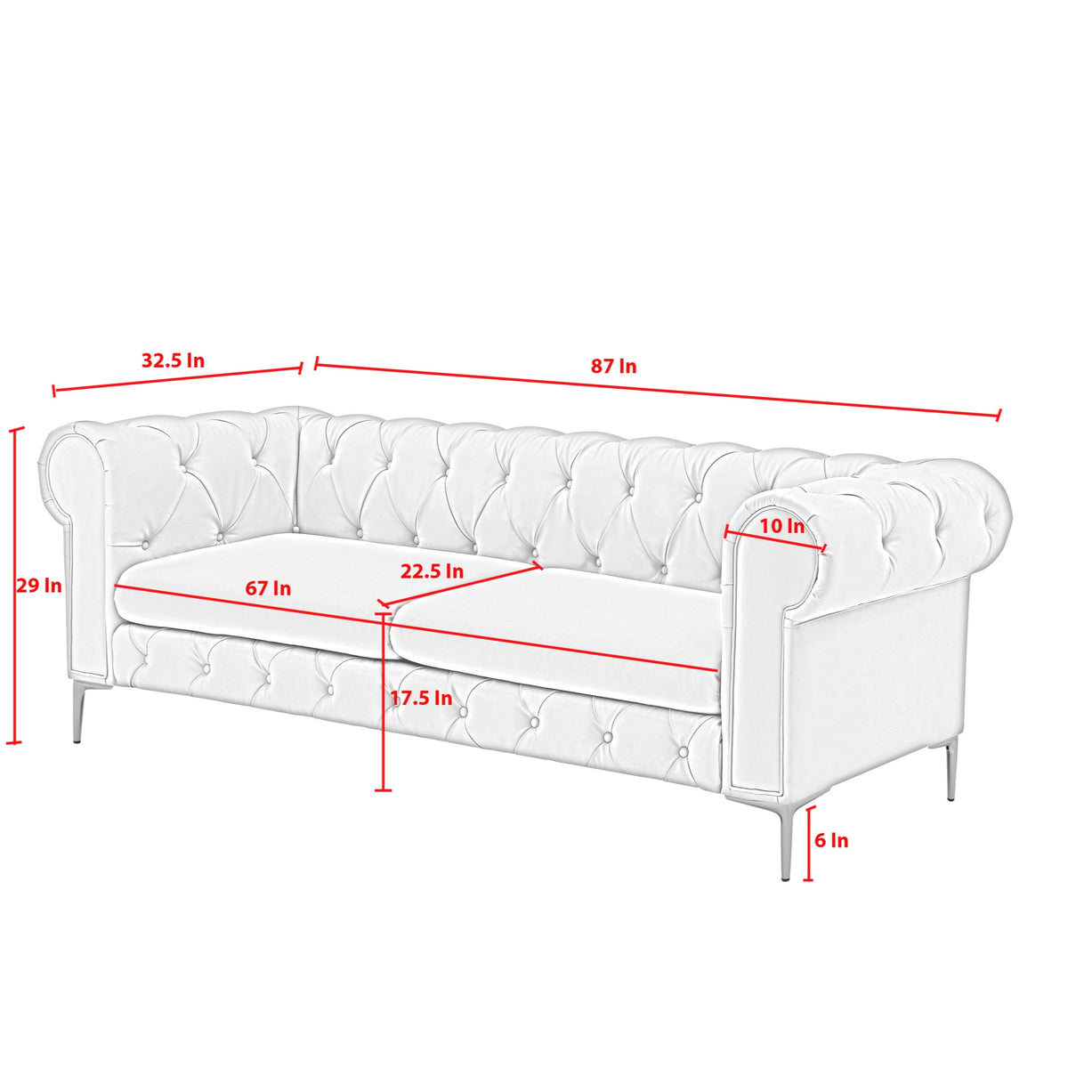 87" Black Faux Leather and Gold Chesterfield Sofa