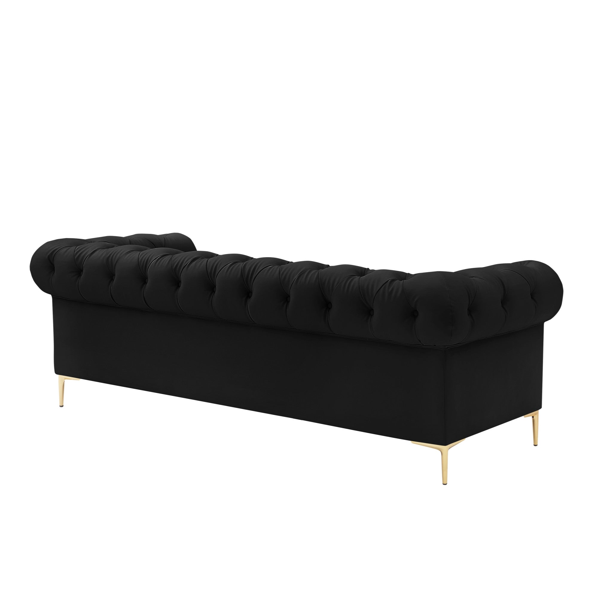 87" Black Faux Leather and Gold Chesterfield Sofa