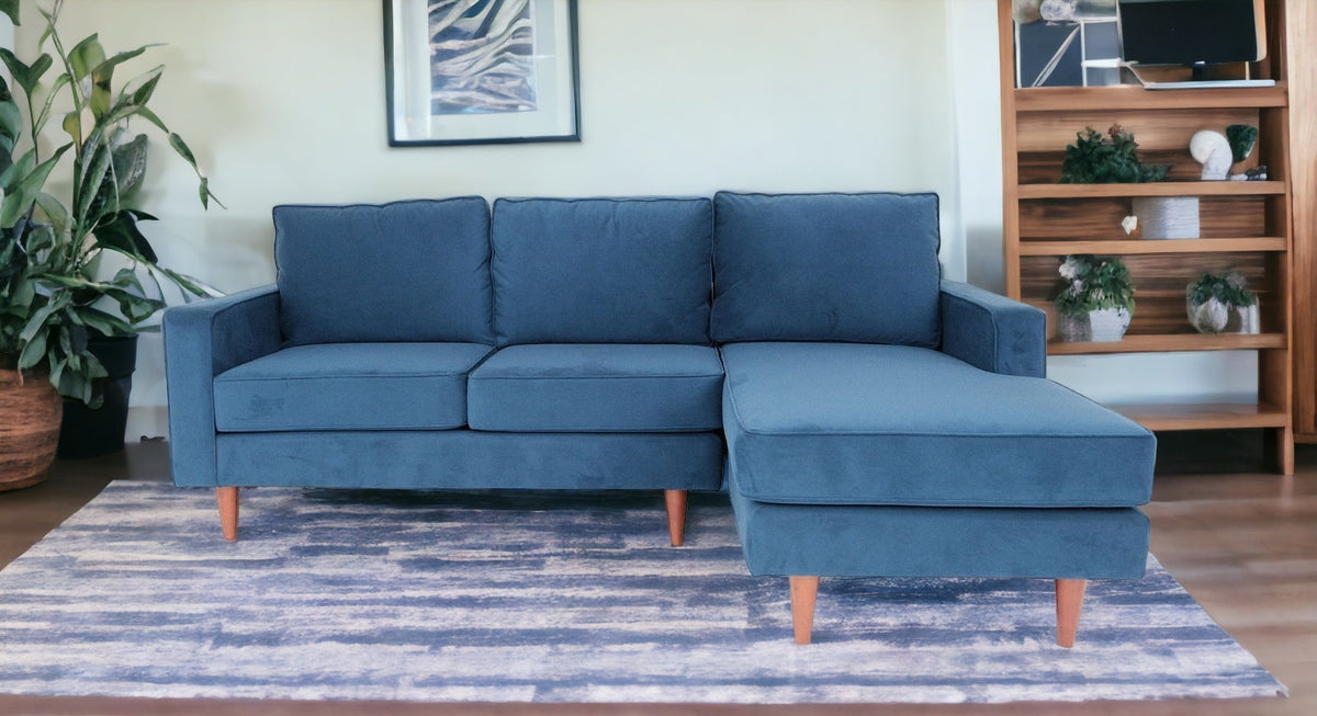 Navy Blue Polyester Blend L Shaped Two Piece Corner Sectional