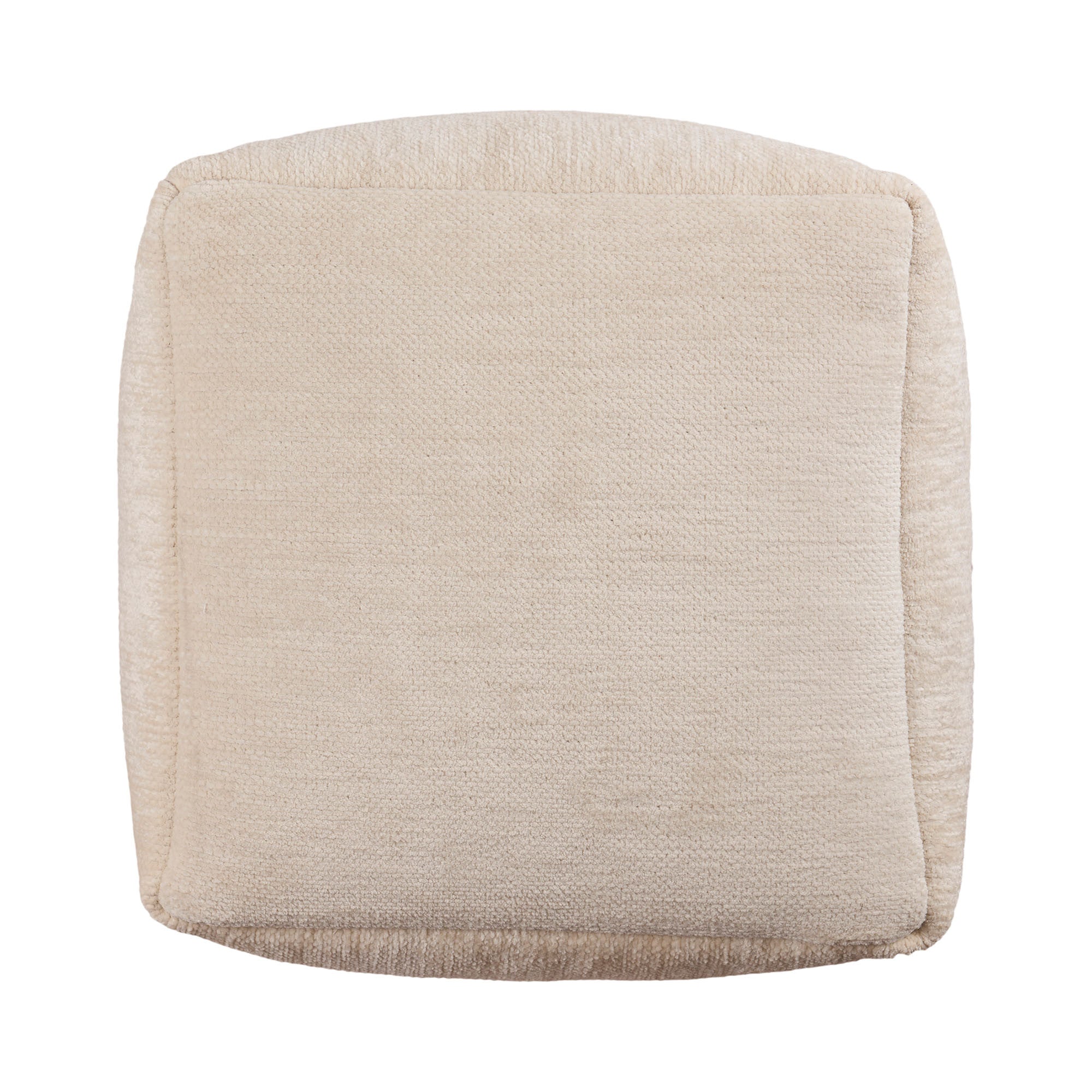 18" Ivory Chenille Cube Pouf Ottoman