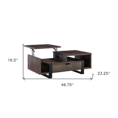 47" Brown And Black Lift Top Coffee Table With Drawer And Shelf