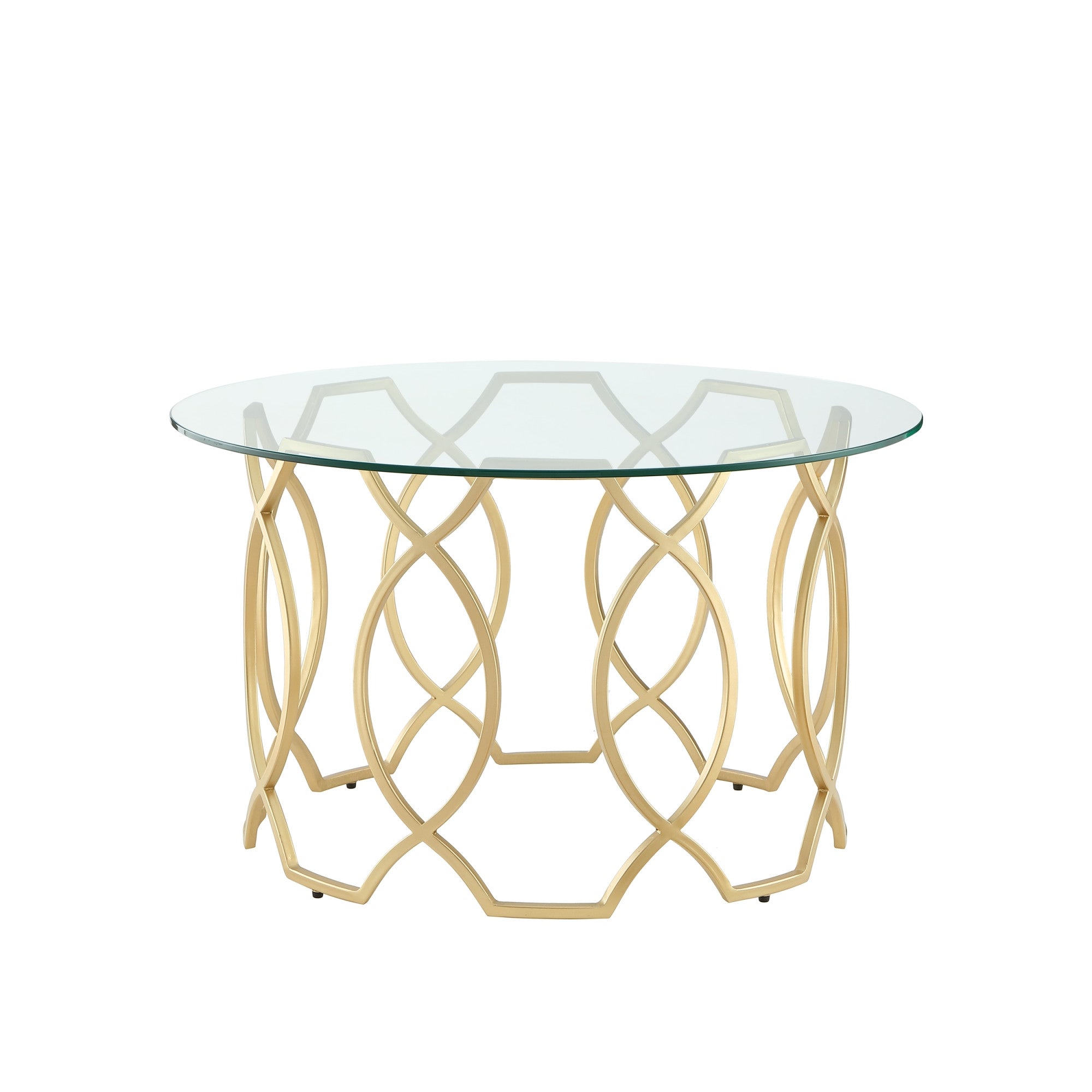 32" Clear And Gold Glass And Iron Round Coffee Table