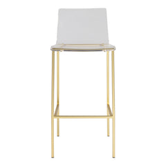Set of Two 30" Clear And Gold Steel Low Back Bar Height Bar Chairs