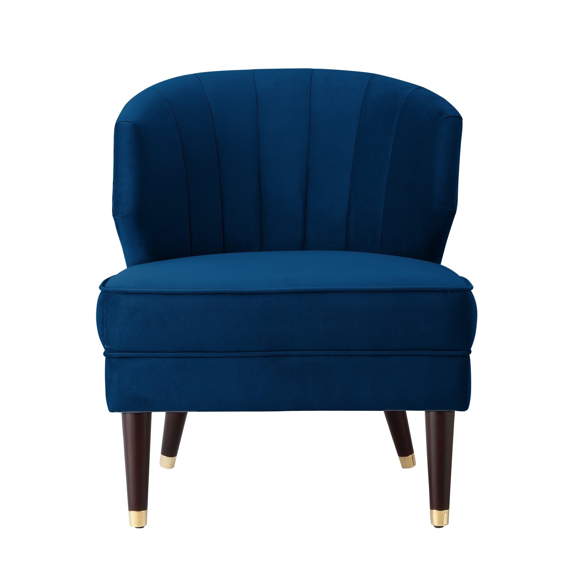 27" Navy Blue and Gold Velvet Tufted Wingback Chair