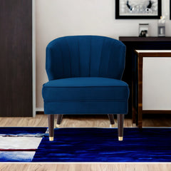 27" Navy Blue and Gold Velvet Tufted Wingback Chair