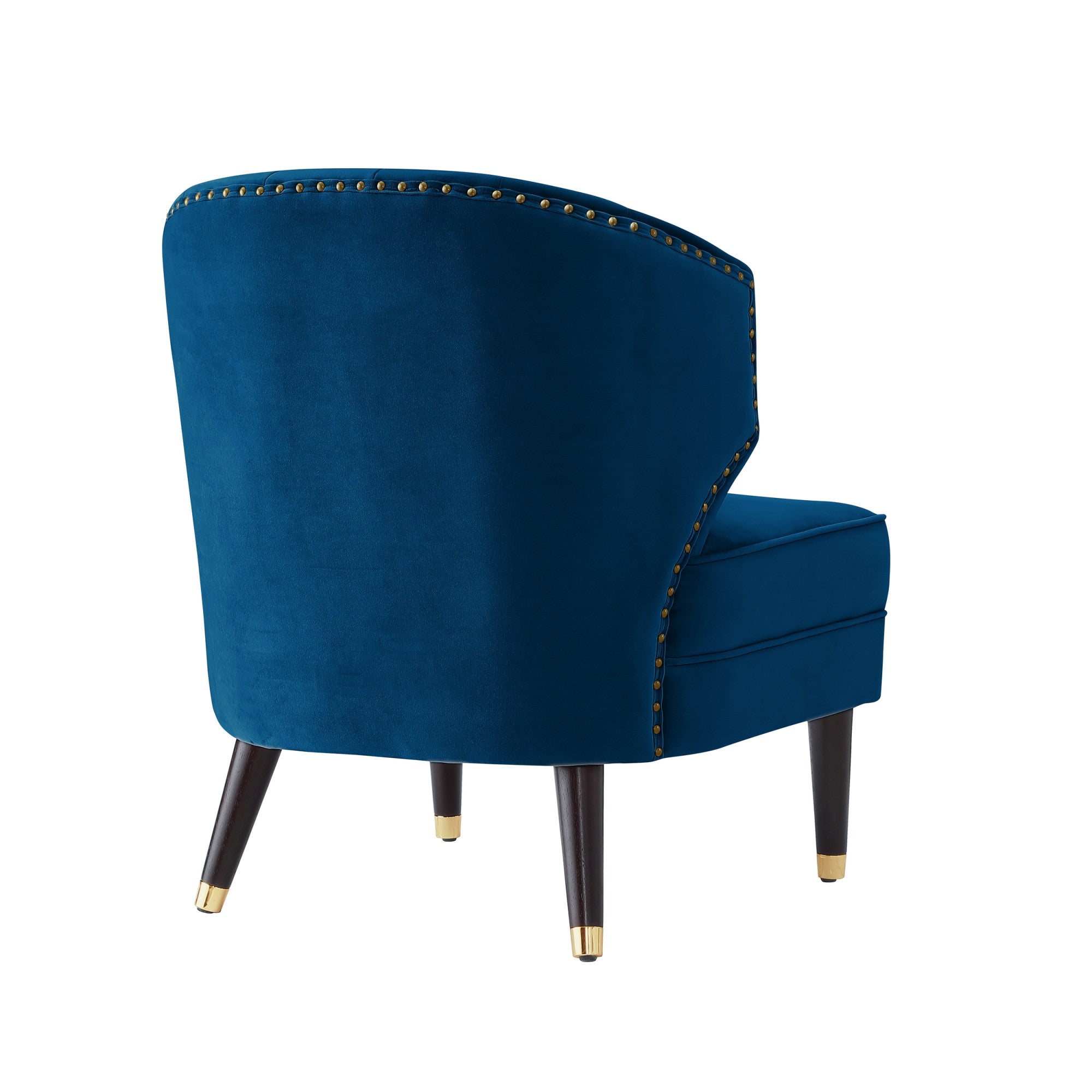 27" Navy Blue and Gold Velvet Tufted Wingback Chair