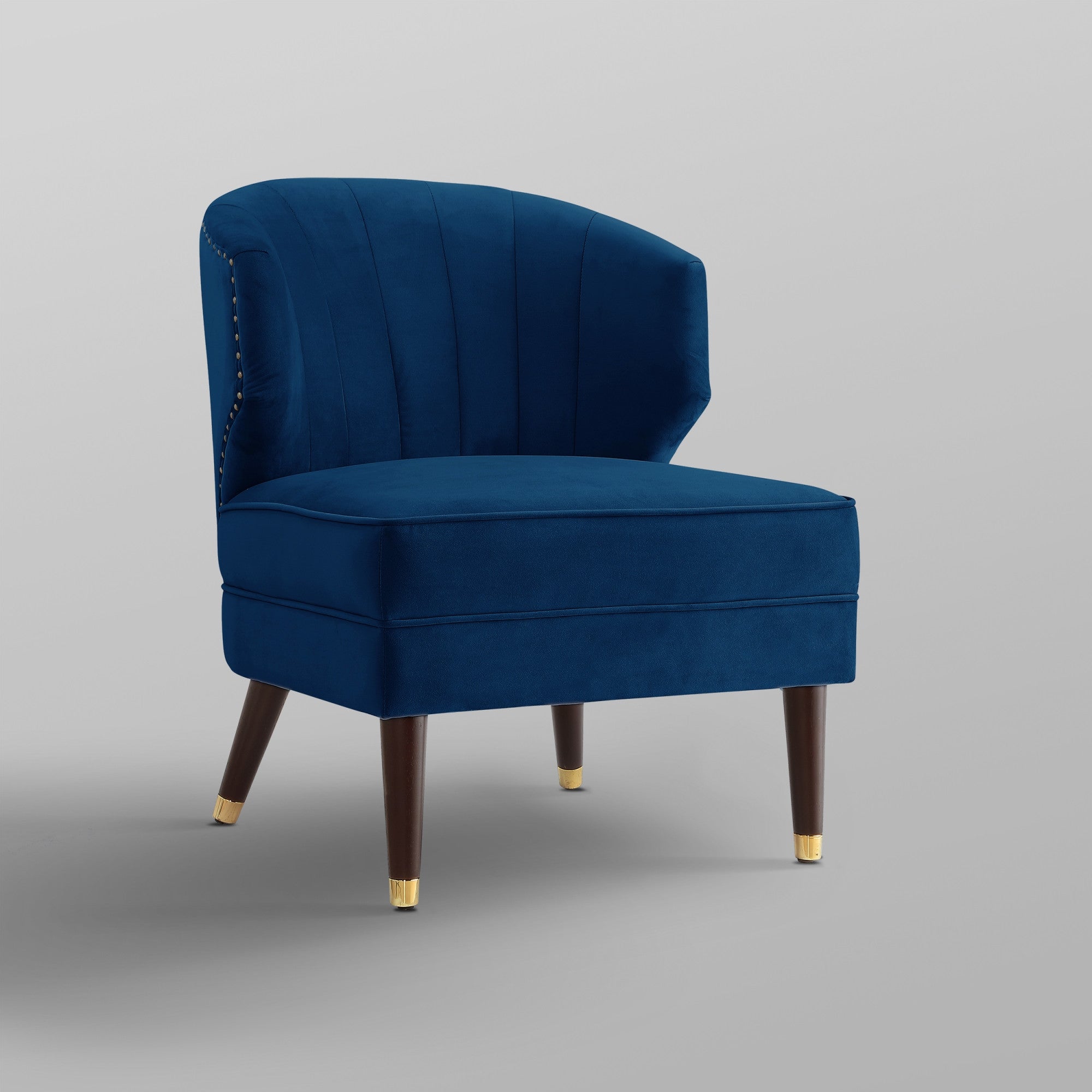 27" Navy Blue and Gold Velvet Tufted Wingback Chair