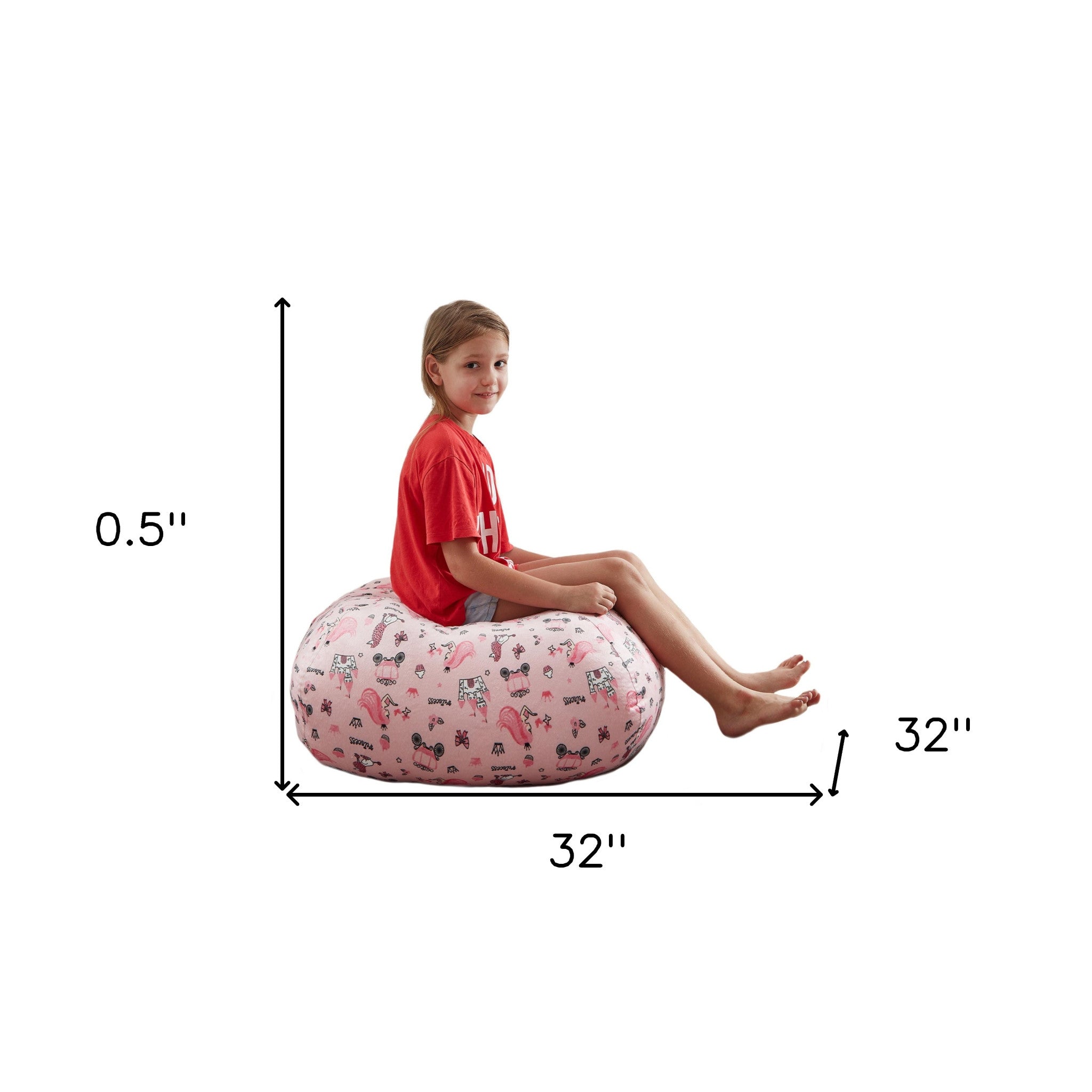 32" Pink Microfiber Round Princess Pouf Cover