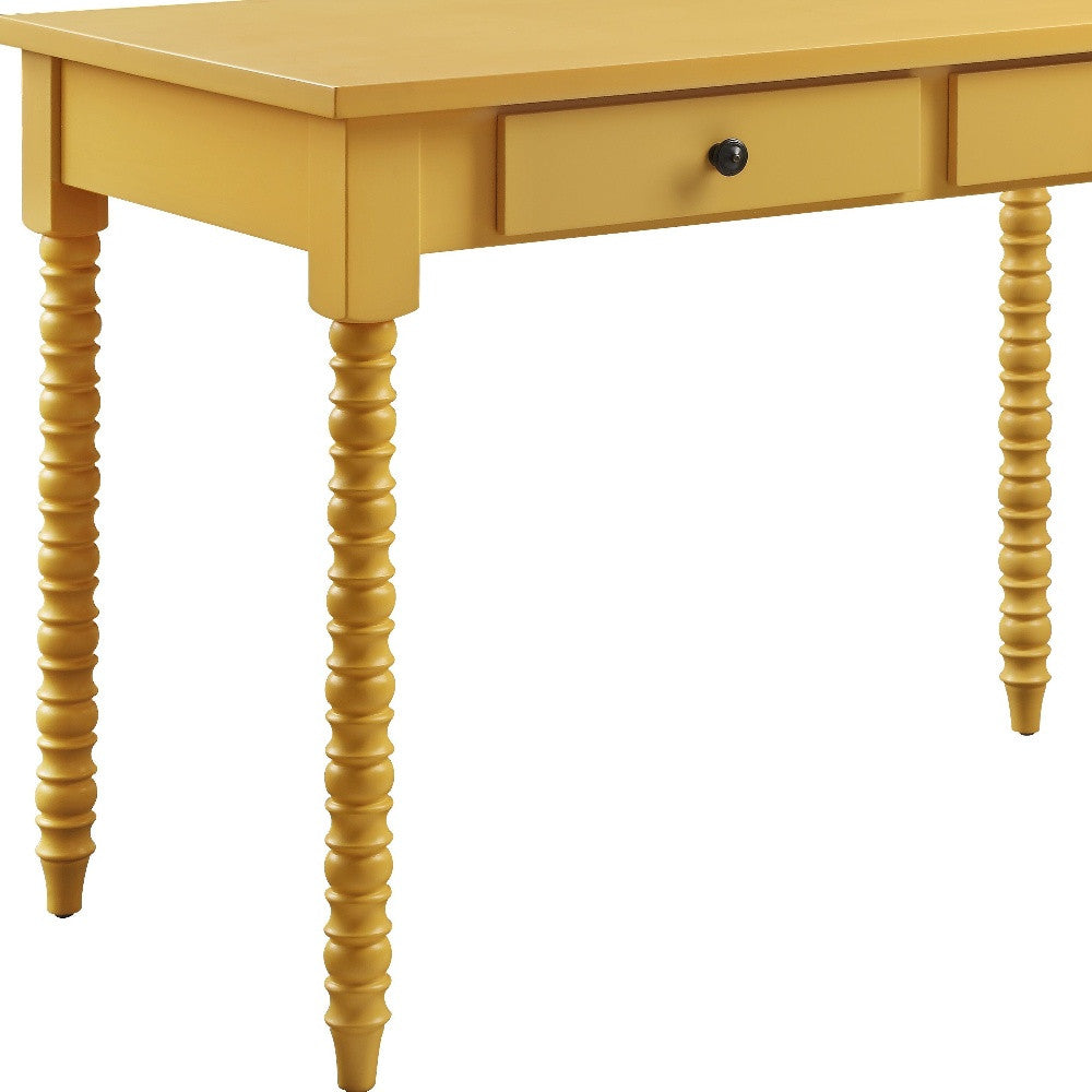 42" Yellow Writing Desk With Two Drawers