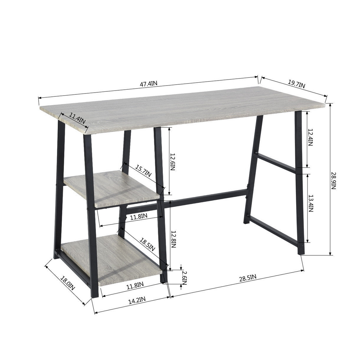 Modern Geo Dark Grey Home Office Table With Storage Shelves