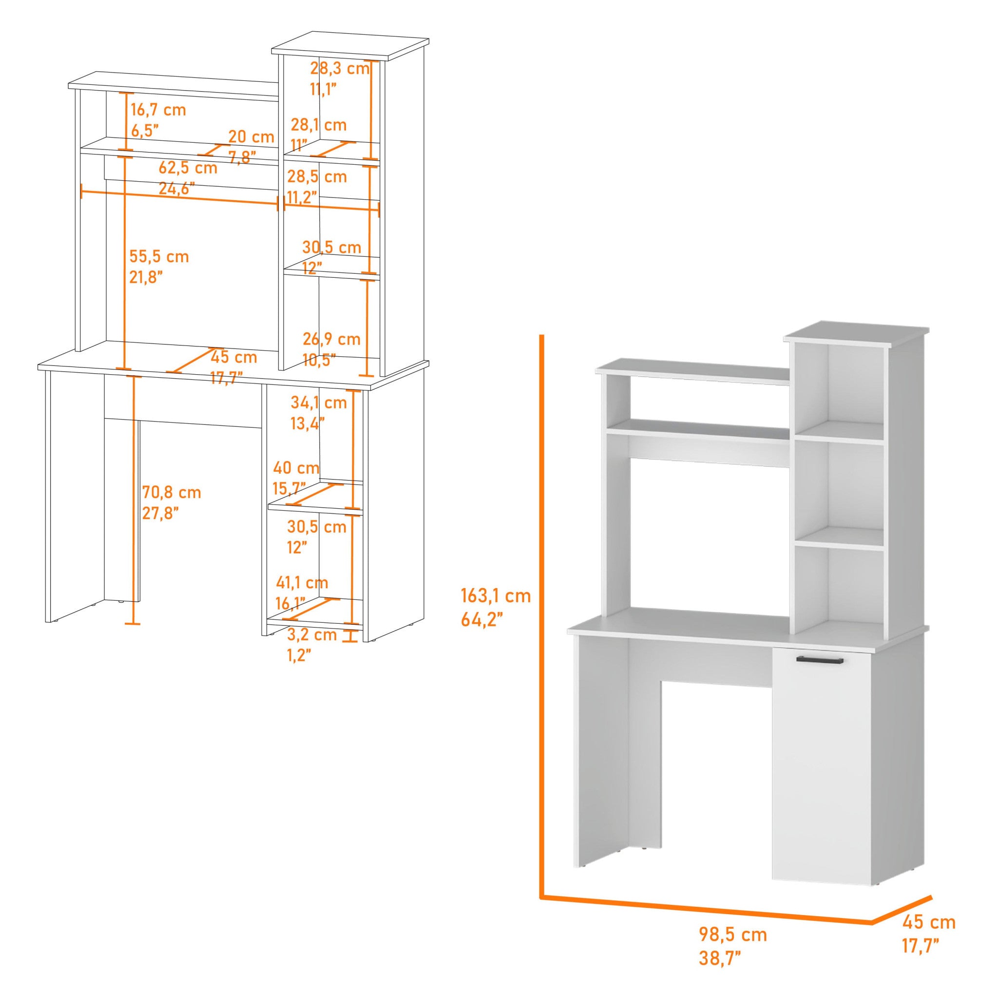 39" White Computer Desk