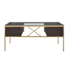 64" Clear and Gold Glass Writing Desk With Four Drawers