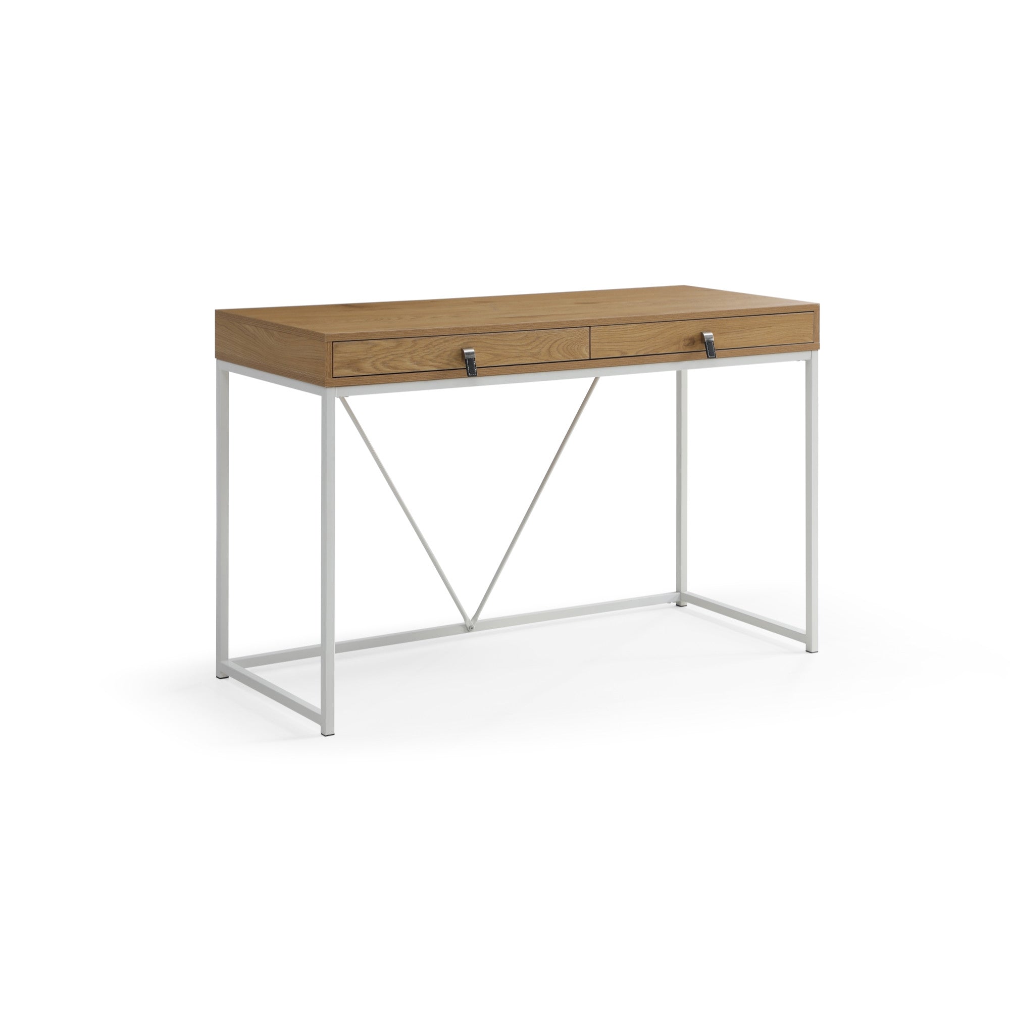 47" Natural and White Writing Desk With Two Drawers