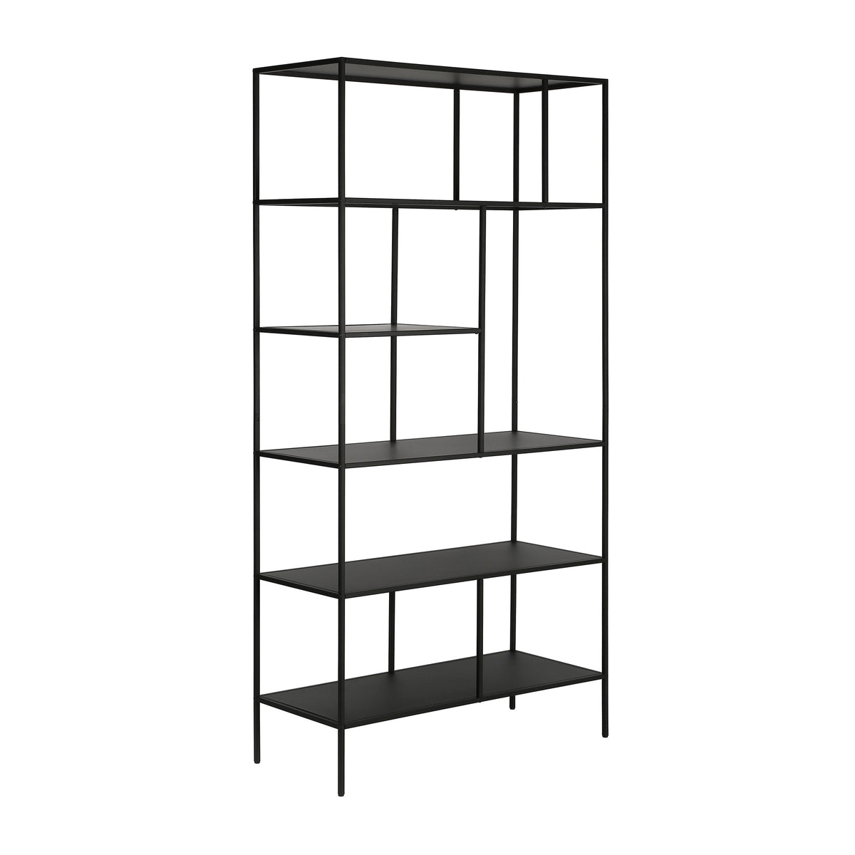 72" Black Metal Six Tier Etagere Bookcase