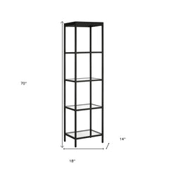 70" Black Metal and Glass Four Tier Bookcase