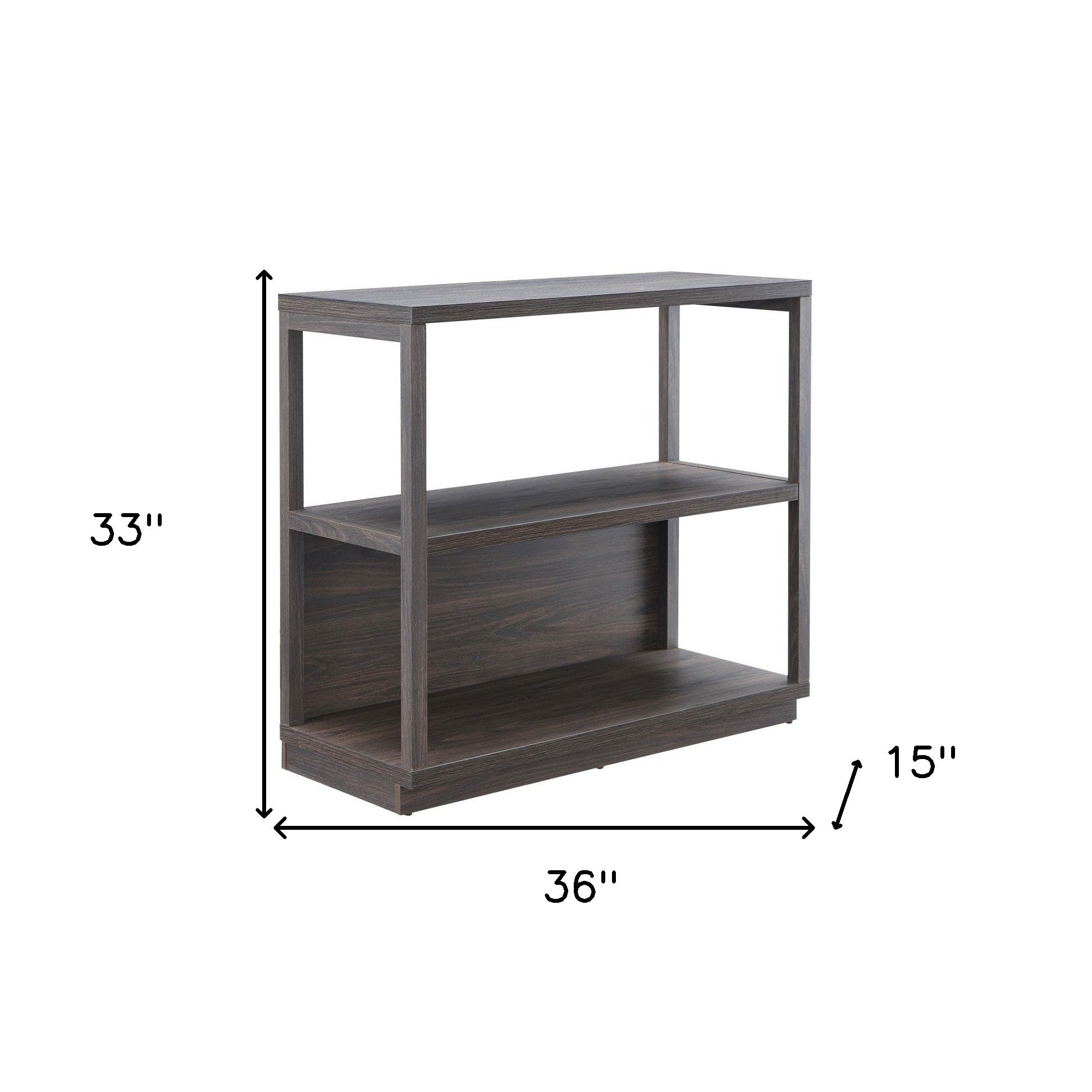 33" Brown Three Tier Standard Bookcase