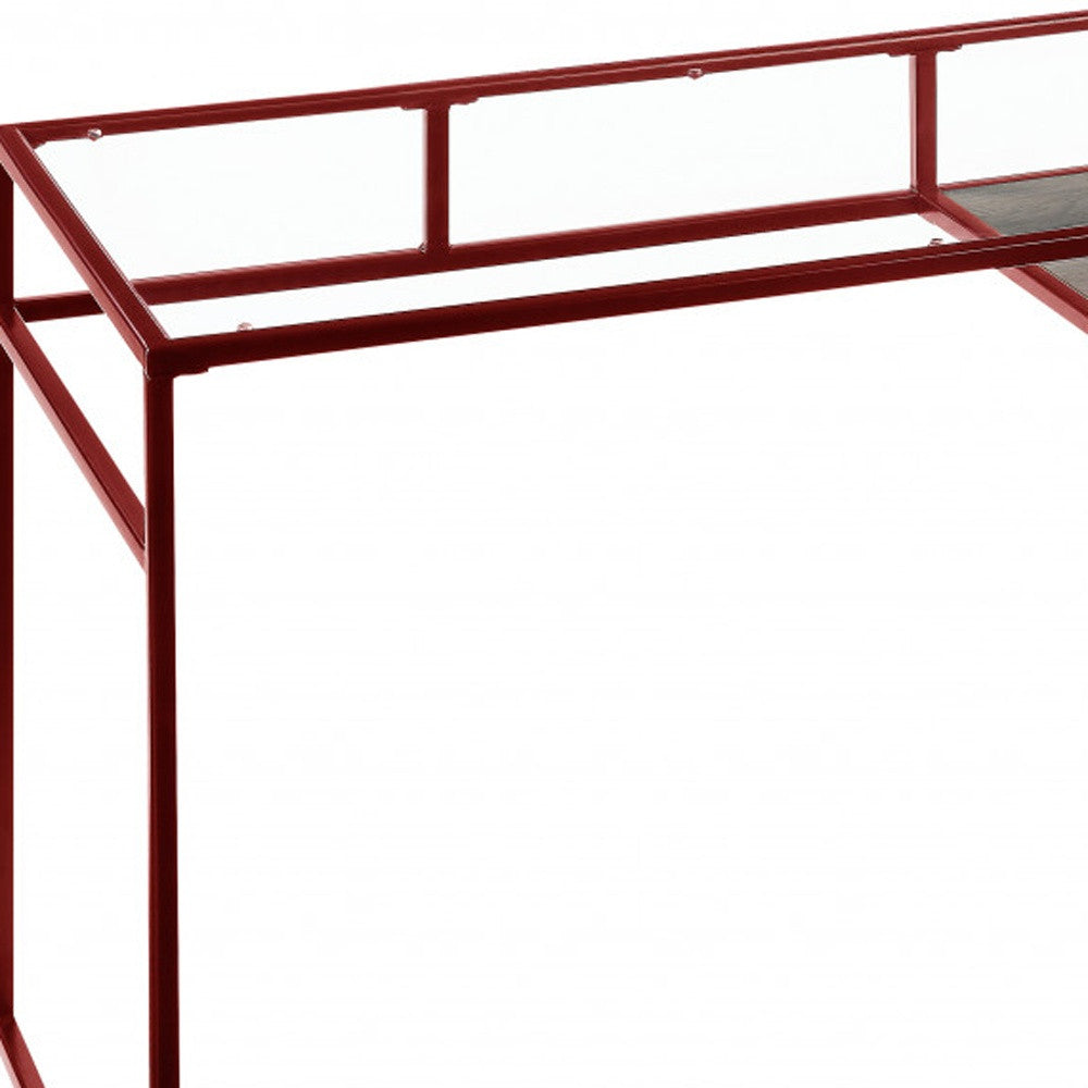 48" Clear and Red Glass Writing Desk