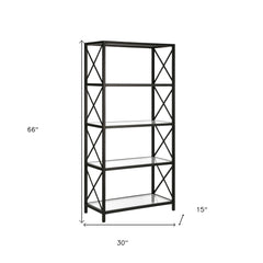 66" Black Metal and Glass Five Tier Etagere Bookcase