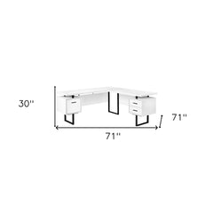 71" White and Black L Shape Computer Desk