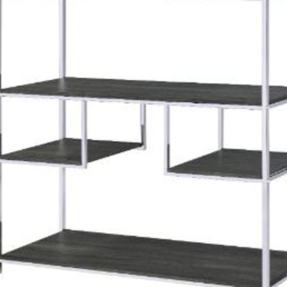 72" Gray and Silver Metal Seven Tier Geometric Bookcase