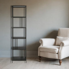 76" Black Metal Five Tier Etagere Bookcase