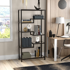 68" Black Metal and Glass Seven Tier Etagere Bookcase