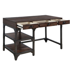 47" Espresso and Gray Writing Desk With Three Drawers