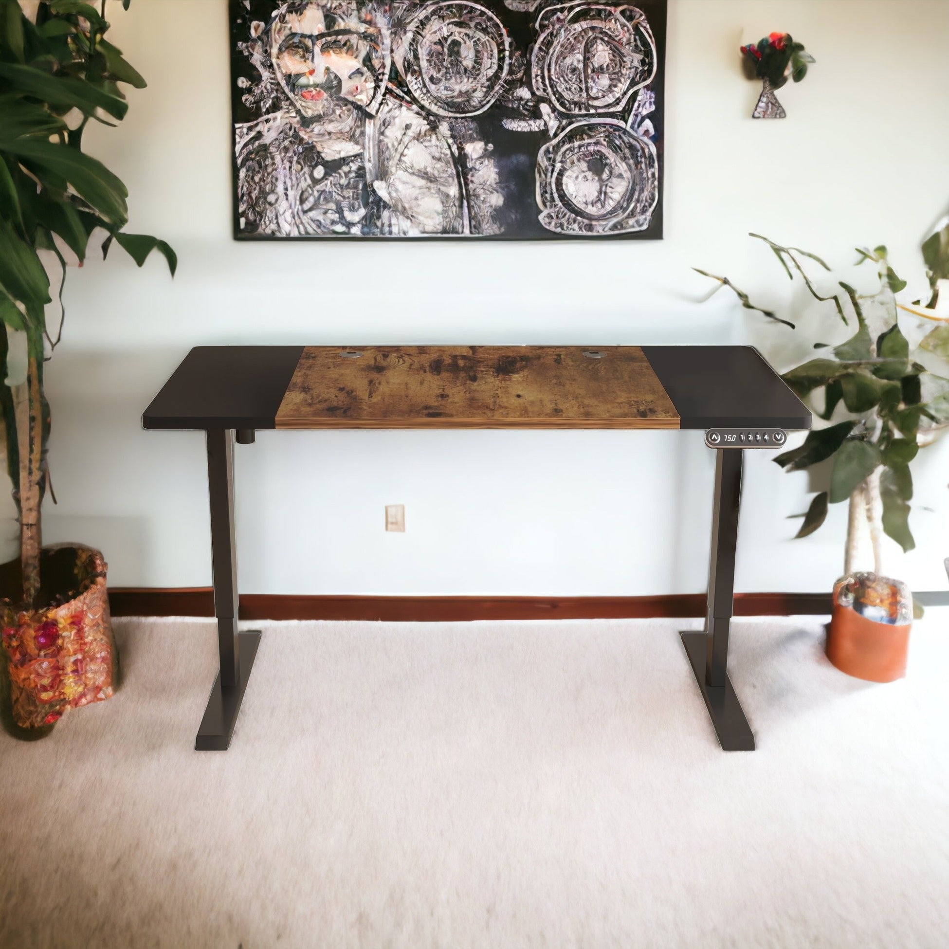 63" Adjustable Brown And Black And Black Standing Desk