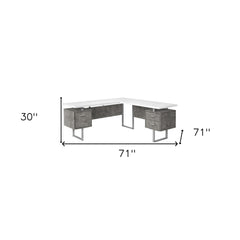 71" White and Gray L Shape Computer Desk