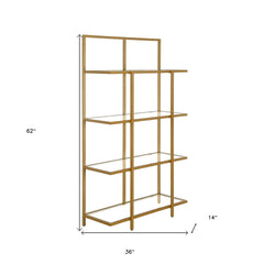 62" Gold Metal And Glass Four Tier Etagere Bookcase