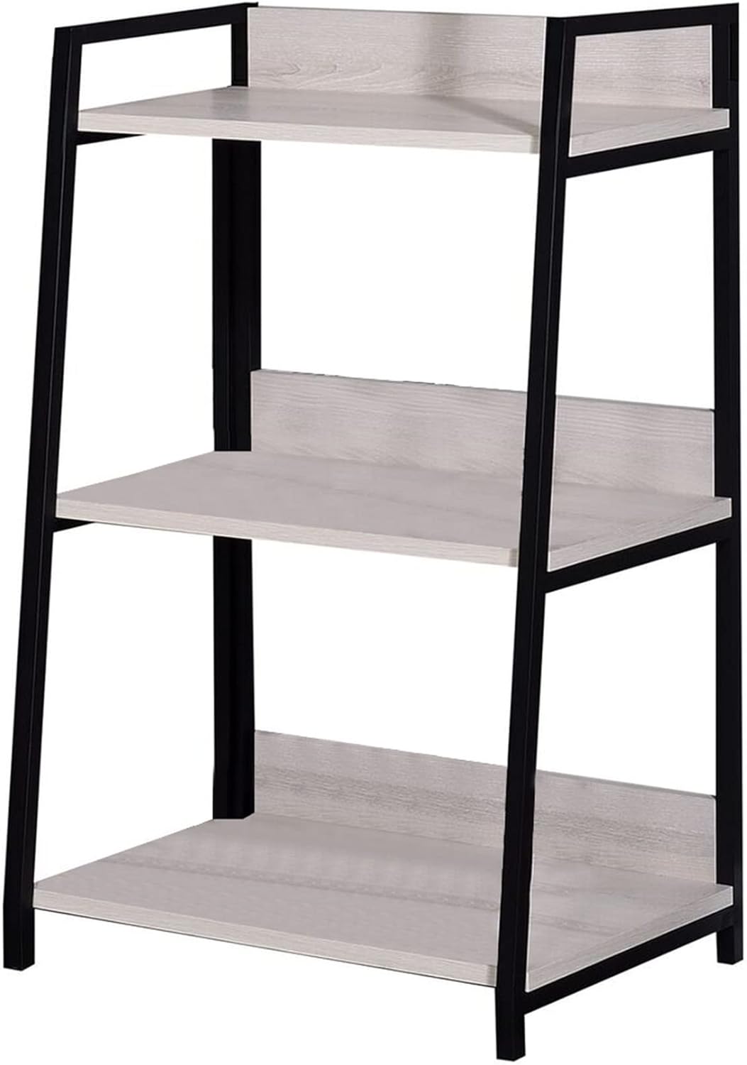 37" Natural and Black Metal Three Tier Ladder Bookcase