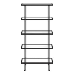 68" Black Metal And Glass Five Tier Standard Bookcase