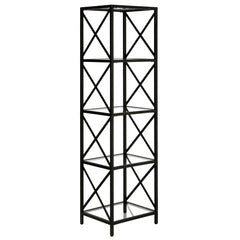 66" Black Metal And Glass Four Tier Etagere Bookcase