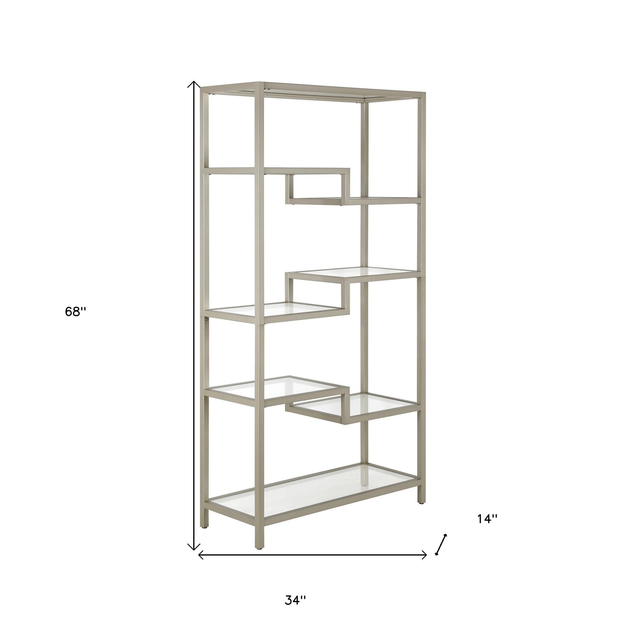 68" Silver Metal and Glass Seven Tier Etagere Bookcase