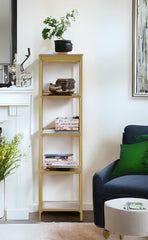 70" Gold Metal and Glass Four Tier Bookcase