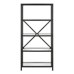 63" Black Metal and Glass Five Tier Etagere Bookcase