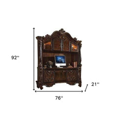 76" Dark Brown Wood Unique Credenza Desk With Four Cabinets Three Drawers