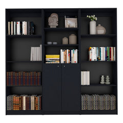 71" Black Five Tier Bookcase with Two doors