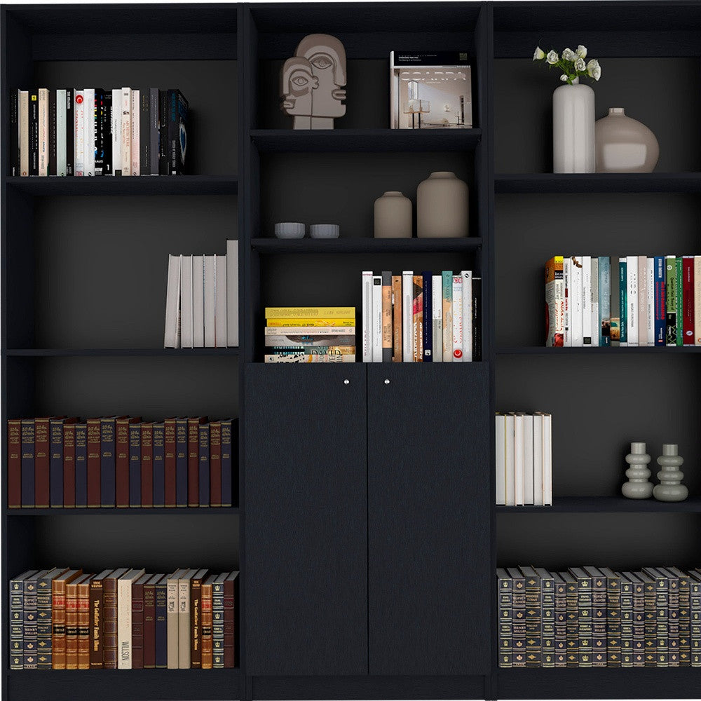 71" Black Five Tier Bookcase with Two doors