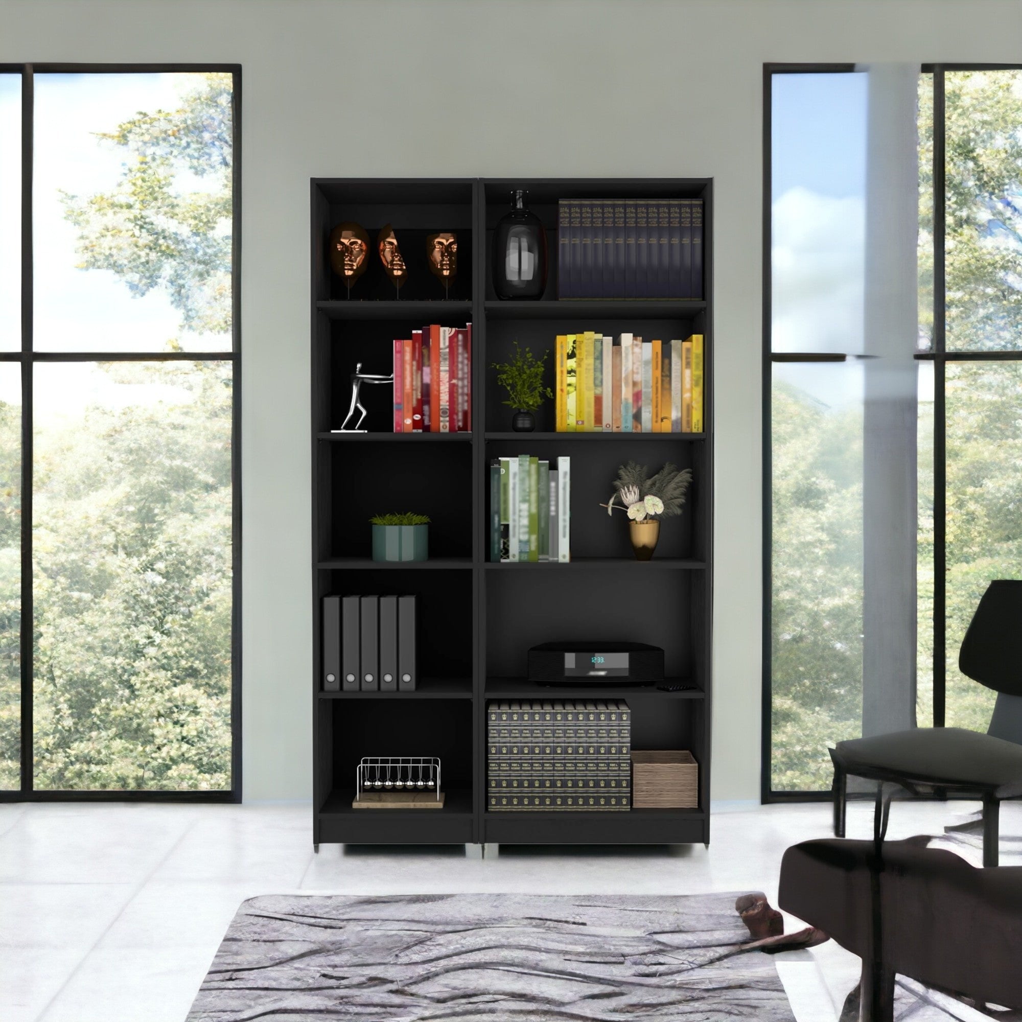 71" Black Five Tier Bookcase