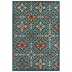 10' x 13' Blue and Orange Moroccan Indoor Outdoor Area Rug