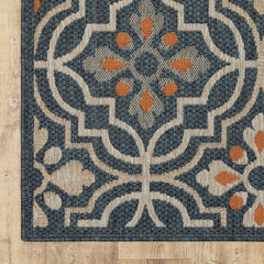 10' x 13' Blue and Orange Moroccan Indoor Outdoor Area Rug