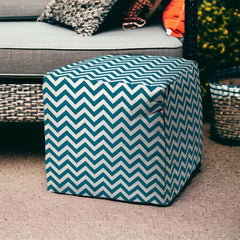 17" Blue and White Polyester Cube Chevron Indoor Outdoor Pouf Ottoman