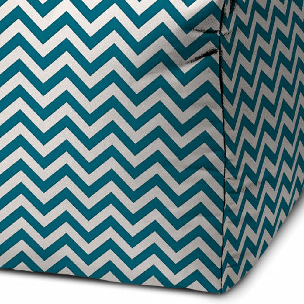 17" Blue and White Polyester Cube Chevron Indoor Outdoor Pouf Ottoman