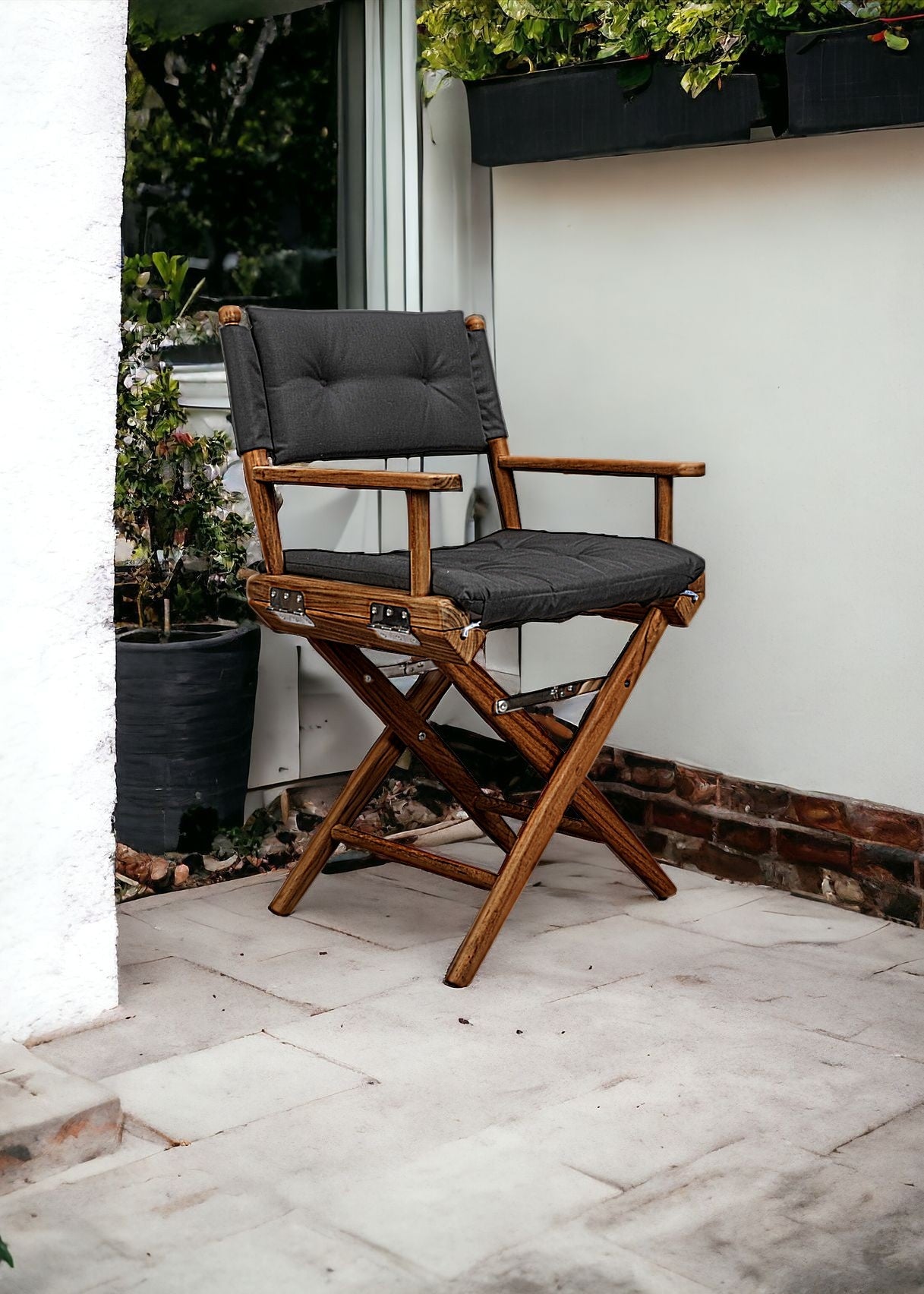 Black And Brown Solid Wood Director Chair With Black Cushion