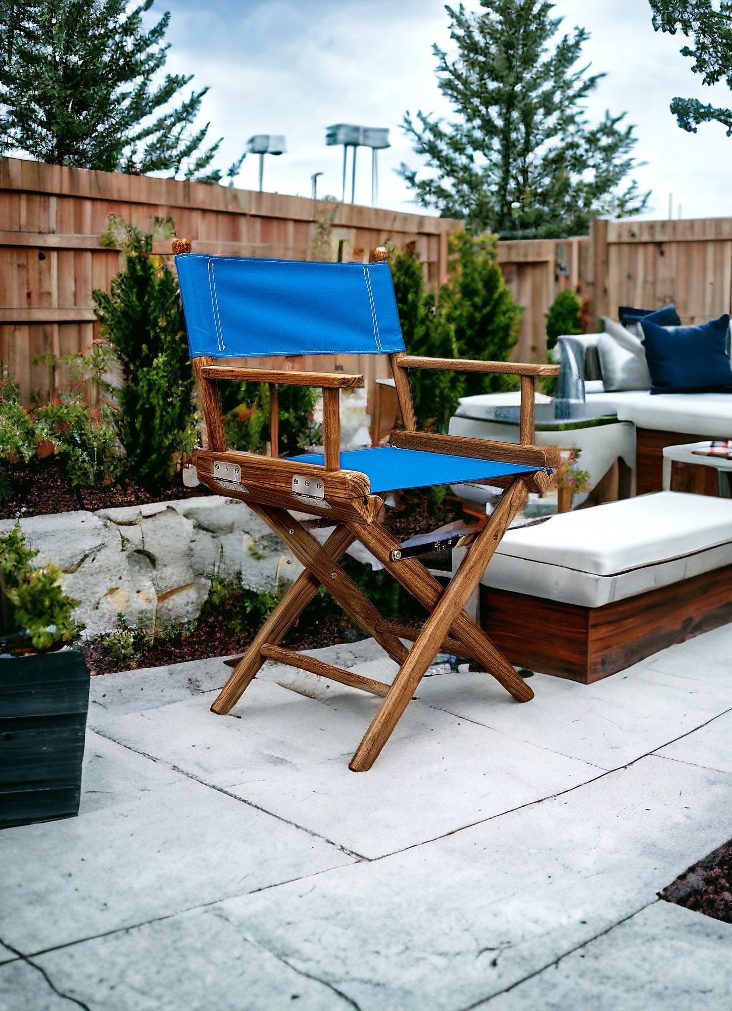 Blue And Brown Solid Wood Director Chair