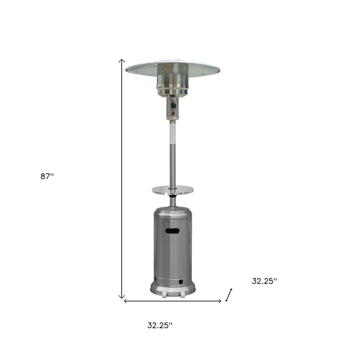 48000 BTU Silver Steel Propane Cylindrical Pole Standing Patio Heater