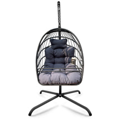 38" Beige And Black Metal Swing Chair