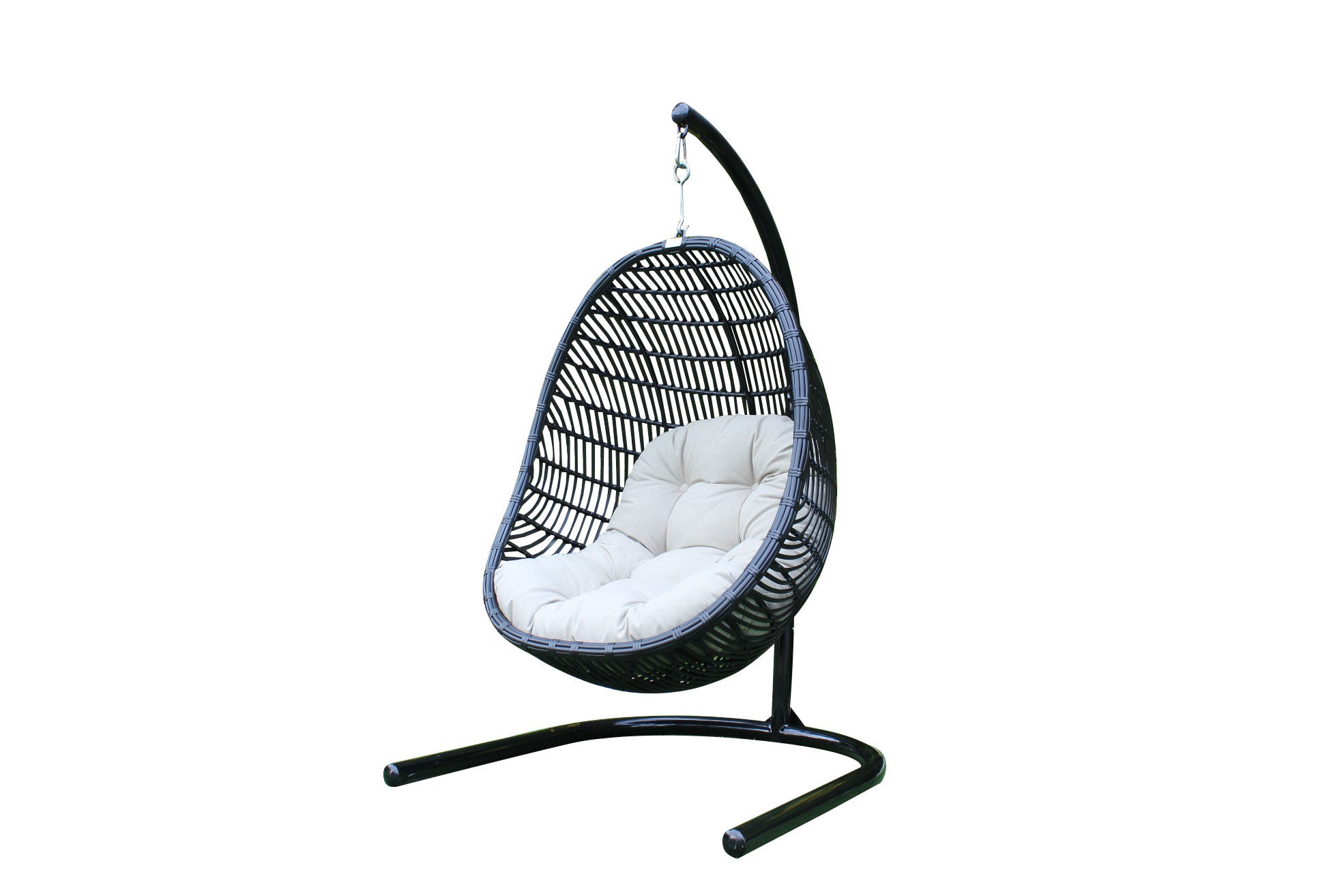 43" Beige And Black Metal Swing Chair With Beige Cushion