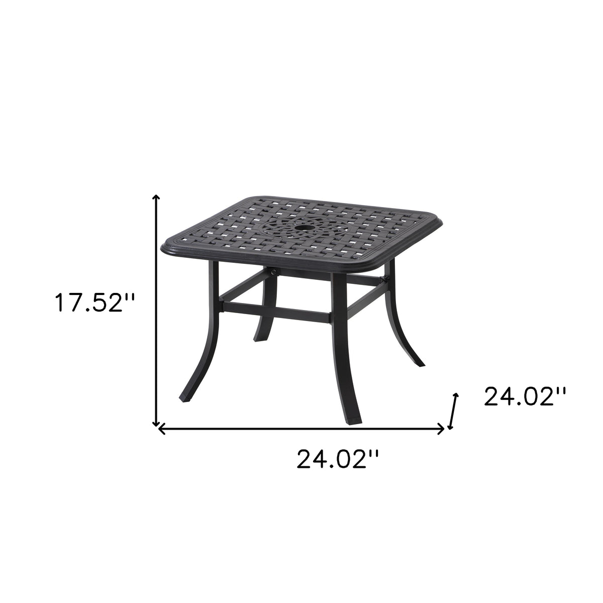 24" Black Square Metal Outdoor Bistro Table With Umbrella Hole